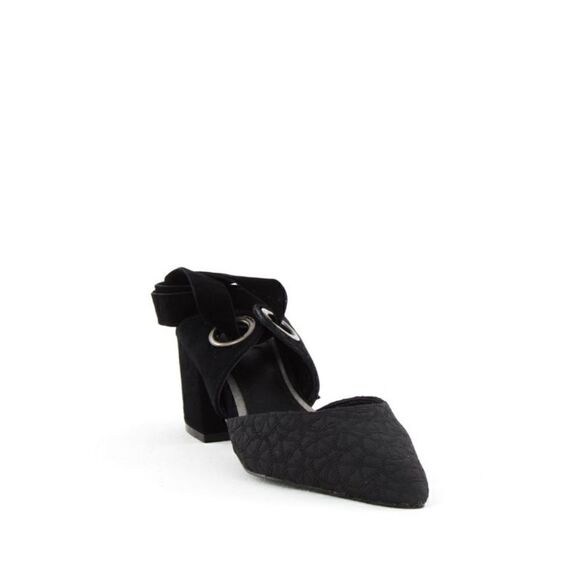 JAGGAR Block Heel Patterned Heeled Mule with Velvet Ankle Ties - Picture 1 of 10